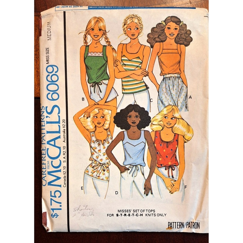 McCalls Carefree Patterns - Miss Size Medium pattern‎ #6069 (Stretch knits only)